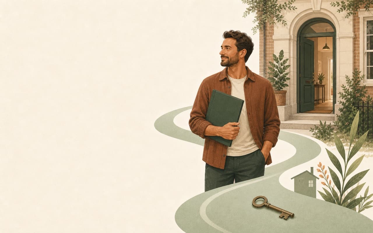 A landlord reviewing property details in a bright rental home